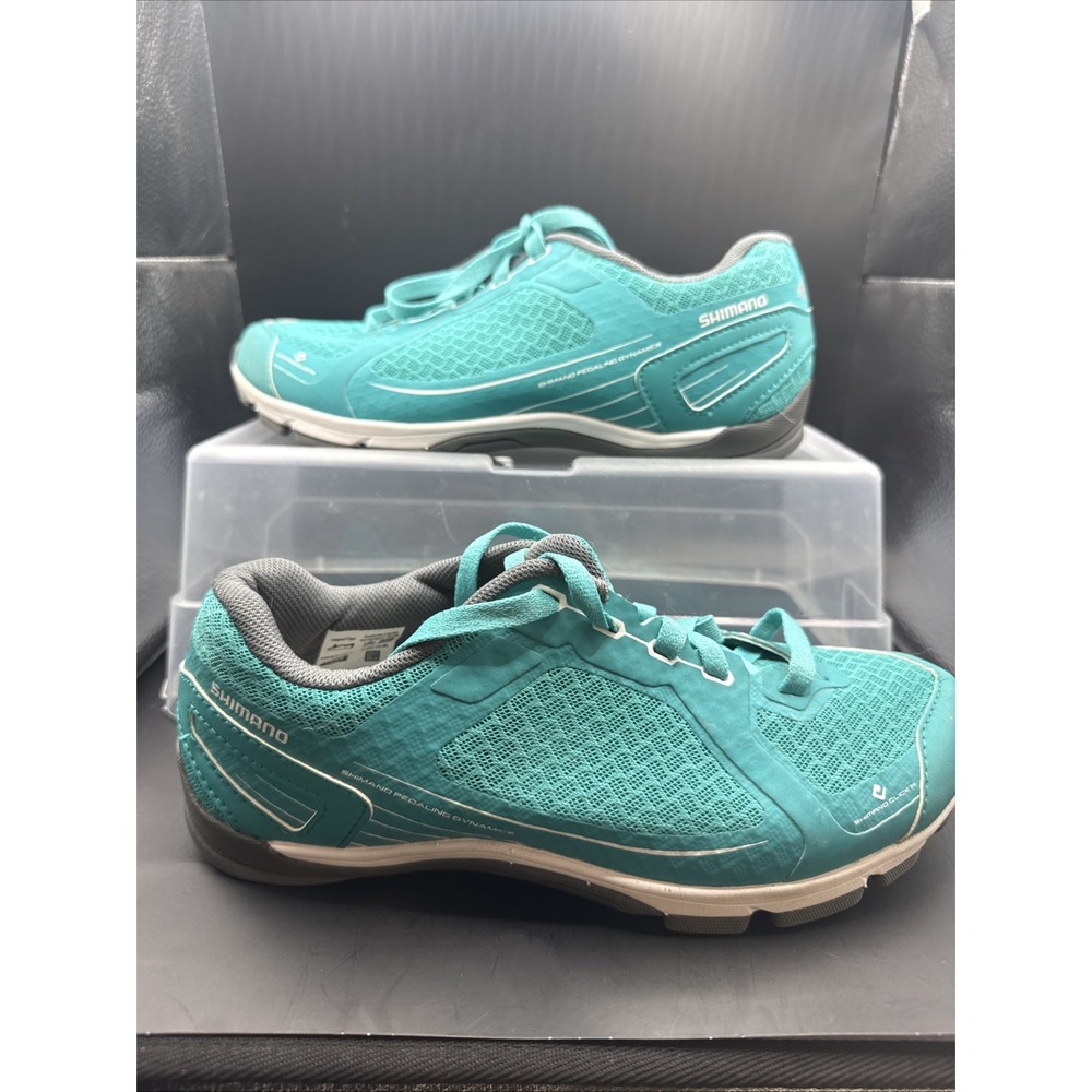 Shimano CW41 Womens Cycling Shoes Teal Blue SPD Cleats ClickR US 8 Worn Once EUC
